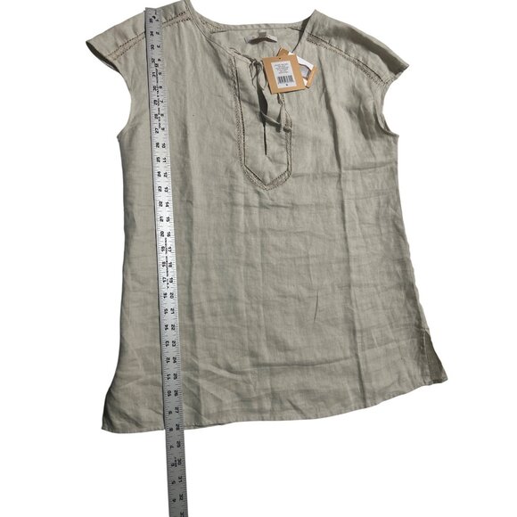 Ellen Tracy Sleeveless Linen Crochet Trim Tunic Top Sandstone Color Size M - Picture 6 of 8